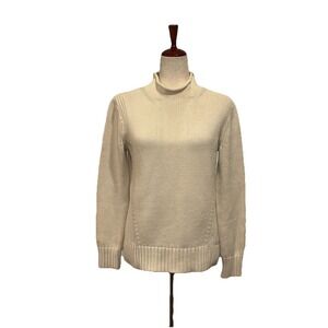 J.Crew Always Oarsman Roll Neck Sweater Cream White Cotton Fisherman Womens Sz S